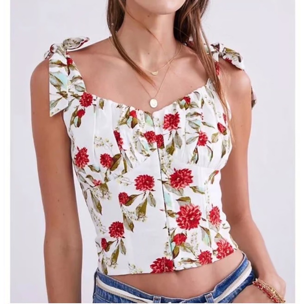 Anthropologie Eri+Ali Wildflower Crop‎ Floral Peasant corset top blouse Size XL